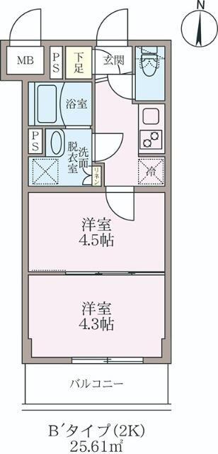 ラヴィエール住吉駅前(2K/1階)の間取り写真