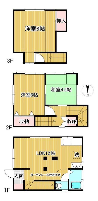 東京地下鉄東西線 門前仲町駅 徒歩8分 3階建 築33年(3LDK)の間取り写真