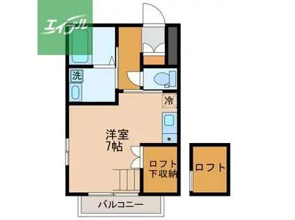 ハッピーキャッスル(ワンルーム/2階)の間取り写真