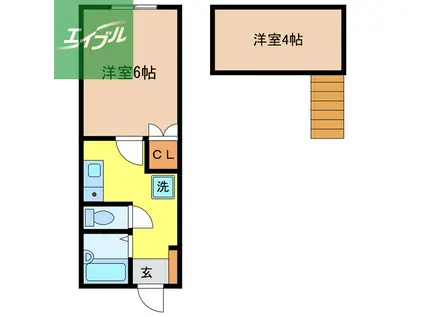 ウッドハイム(1K/2階)の間取り写真