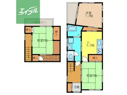 長崎電軌大浦支線 石橋駅(長崎) 徒歩30分 2階建 築39年(3K)の間取り写真