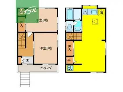 長崎電軌大浦支線 石橋駅(長崎) 徒歩7分 2階建 築46年(2LDK)の間取り写真