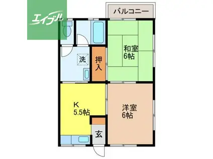 永川アパート 2号館(2K/2階)の間取り写真