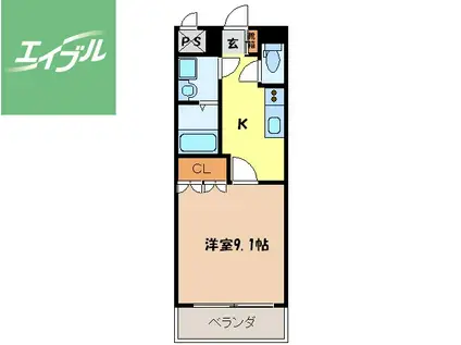 サニーヒルズ出雲(1K/2階)の間取り写真