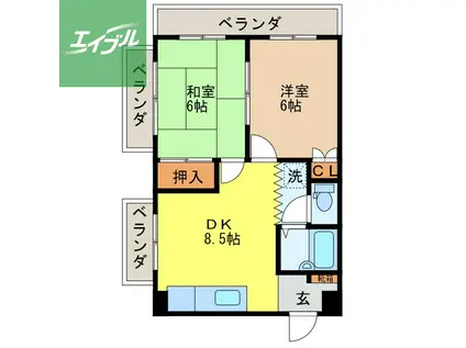 コーポルーシアール(2DK/3階)の間取り写真