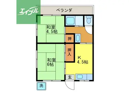 永川アパート1号館(2K/2階)の間取り写真
