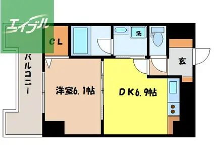 イ・メゾン麹屋(1DK/9階)の間取り写真