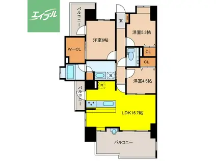 アクタス籠町グランミライ(3LDK/11階)の間取り写真