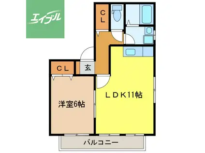 ウィルモア南ヶ丘(1LDK/1階)の間取り写真