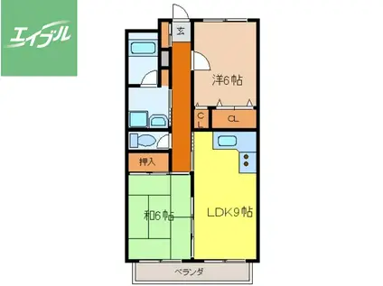 アザレアン鳴滝(2LDK/2階)の間取り写真