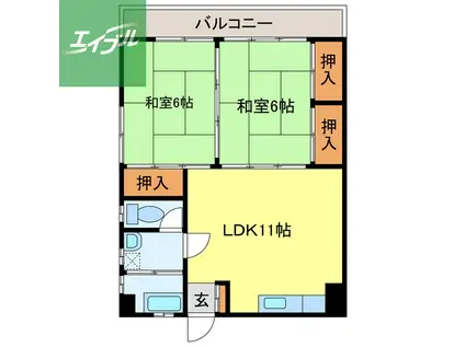 野口ビル(2LDK/4階)の間取り写真
