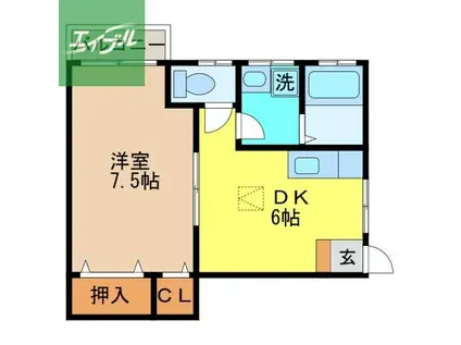 サウスタウン雄飛(1DK/1階)の間取り写真