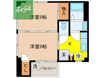 リバティハイム(2K/2階)の間取り写真