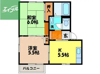 シャーメゾン谷向(2K/2階)の間取り写真