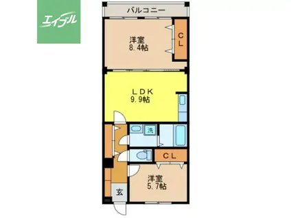 アミティあゆみ野(2DK/1階)の間取り写真