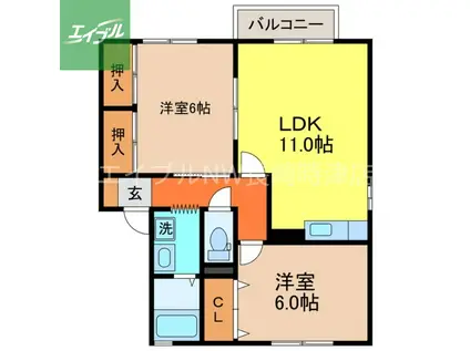 長崎本線 長与駅 徒歩10分 2階建 築25年(2LDK/1階)の間取り写真