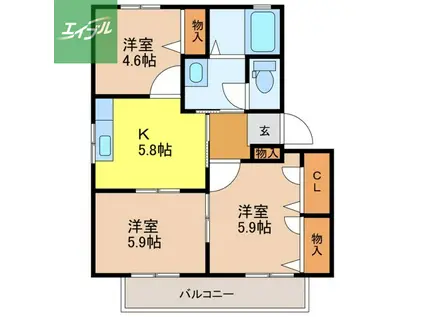 長崎本線 高田駅(長崎) 徒歩30分 2階建 築21年(3K/2階)の間取り写真