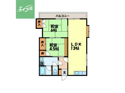 エステート虹が丘B棟(2LDK/2階)の間取り写真