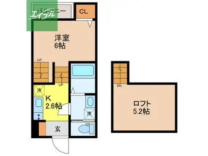 SIGNPOST長崎外大前(1SK/2階)の間取り写真