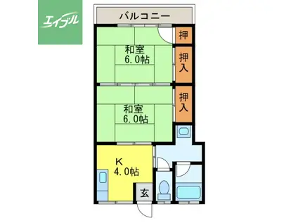 大久保ハイツ(2K/2階)の間取り写真