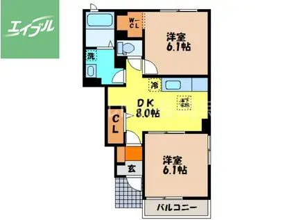長崎本線 道ノ尾駅 バス乗車時間:23分 西海バス停で下車 徒歩15分 2階建 築11年(2DK/1階)の間取り写真
