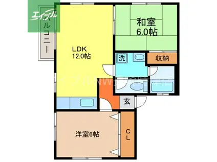 長崎本線 長与駅 徒歩17分 2階建 築36年(2LDK/1階)の間取り写真