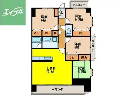 フォーレツインキャッスル北陽台(4LDK/14階)の間取り写真