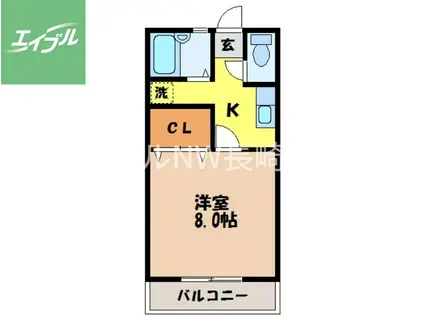 長崎本線 長与駅 徒歩13分 2階建 築27年(1K/1階)の間取り写真