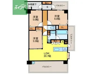 アメイズ時津ベイサイドスクエア(3LDK/7階)の間取り写真