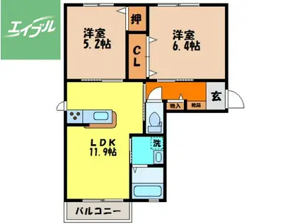 カーサ レジオ(2LDK/2階)の間取り写真