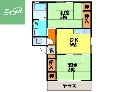 長崎本線 長与駅 徒歩3分 2階建 築31年(2DK/1階)の間取り写真