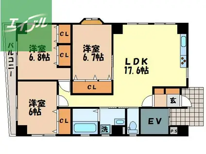 シャル夢館白鳥(3LDK/3階)の間取り写真
