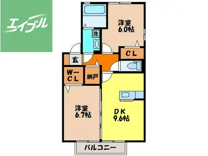 ソレイユ女の都(2DK/2階)の間取り写真