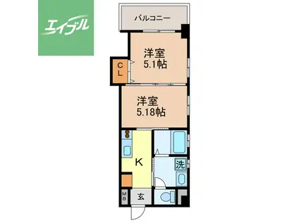 ウィング壱号舘(2K/2階)の間取り写真