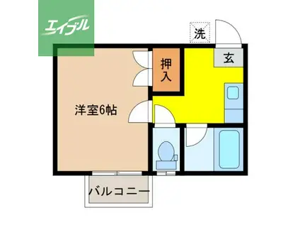 サンパール三原B棟(ワンルーム/1階)の間取り写真