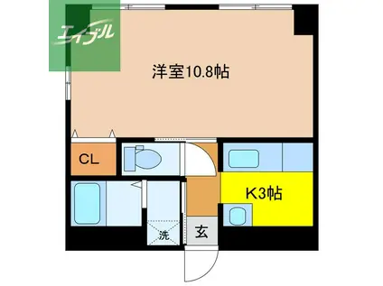 Rコート長崎(1K/3階)の間取り写真