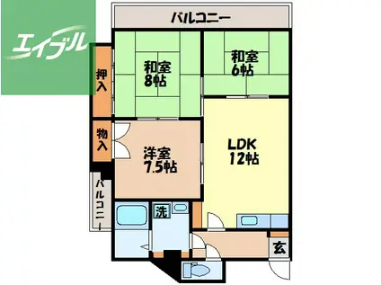 長崎電軌本線 昭和町通駅 徒歩4分 5階建 築23年(3LDK/3階)の間取り写真