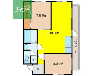 マルワビル(2LDK/2階)の間取り写真