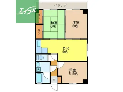 プレジール岩屋通(3DK/5階)の間取り写真