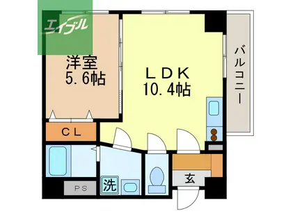 プレザント文教通(1LDK/5階)の間取り写真