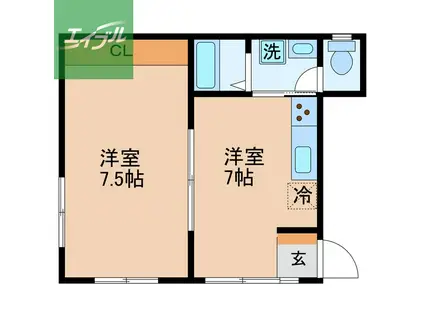 メゾンド文教(1DK/2階)の間取り写真