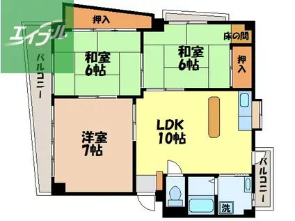 本原田川ハイツ(3LDK/2階)の間取り写真