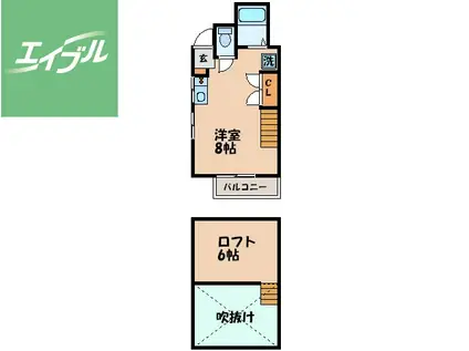 シャル夢Ⅴ(ワンルーム/2階)の間取り写真