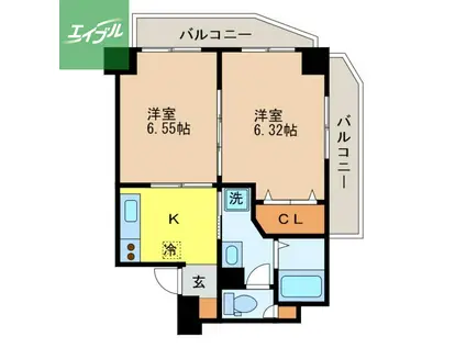 ウィング弐号舘(2K/9階)の間取り写真