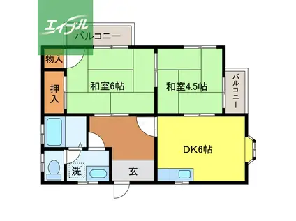 ハイツ朋(2DK/2階)の間取り写真