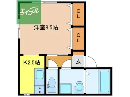 プヴォワール宝栄(1K/1階)の間取り写真
