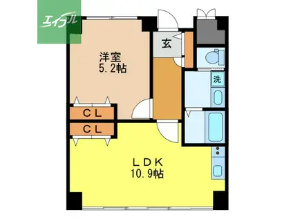 ドエル梁川公園(1LDK/2階)の間取り写真