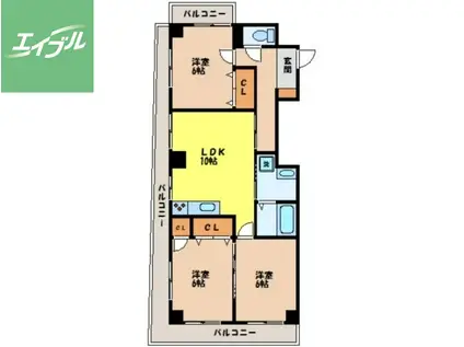 ブリリアント竹尾(3LDK/4階)の間取り写真