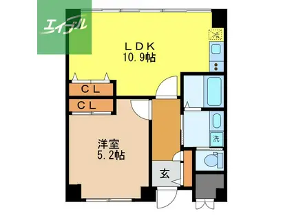 ドエル梁川公園(1LDK/4階)の間取り写真