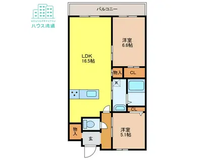 エスポワール長野(2LDK/6階)の間取り写真